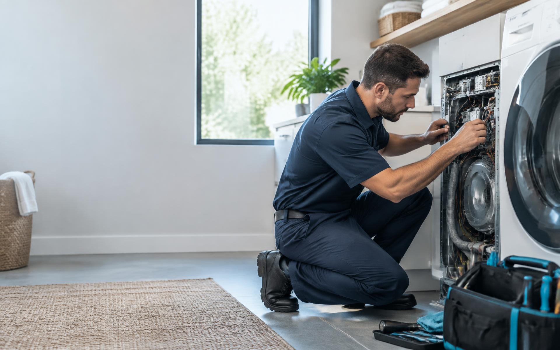 Appliance technician servicing a washing machine